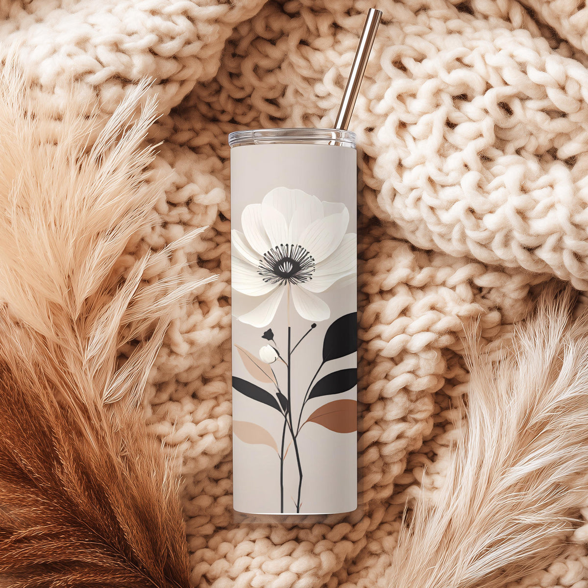 Personalized Terracotta Boho Skinny Tumbler | Floral Botanical Wedding Gift (20oz)