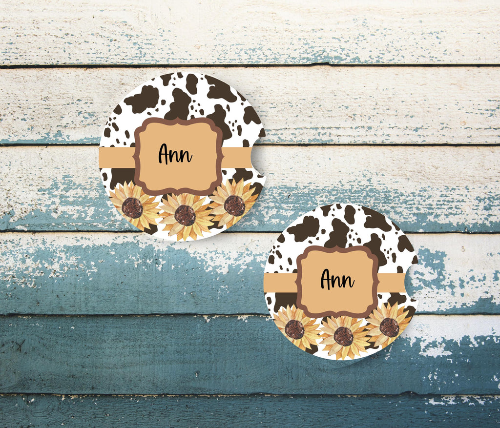 Personalized Cow Print Car Coasters 2 Pack