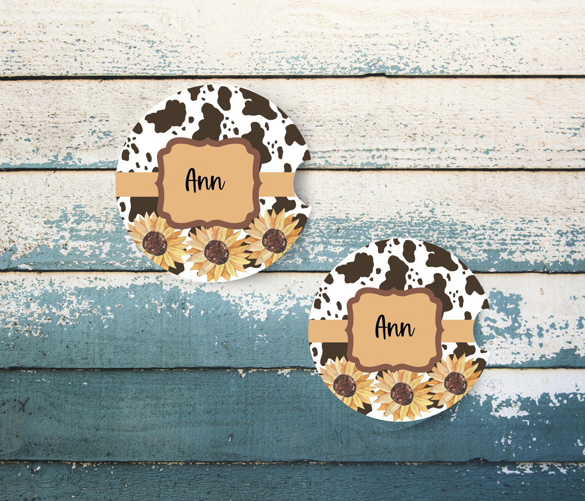 Personalized Cow Print Car Coasters 2 Pack