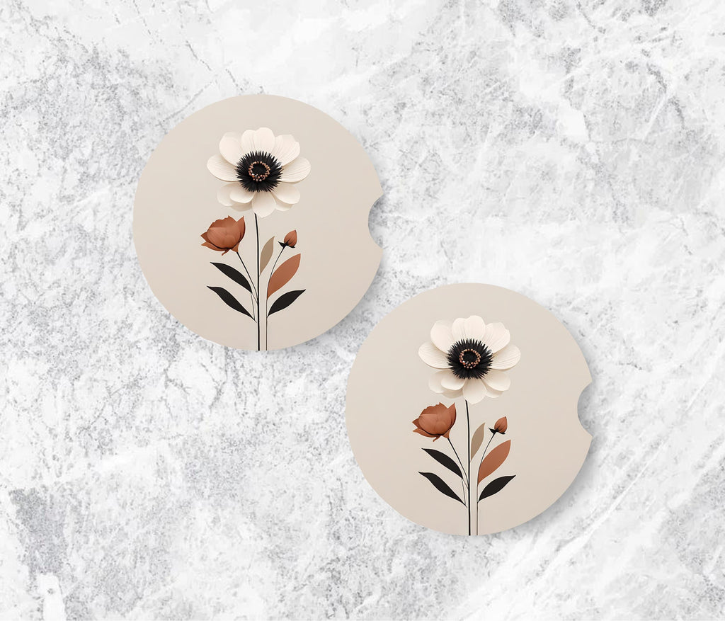 Minimalist Floral Car Coasters | 3D Papercut Flower Design (2 Pack)