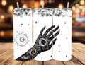 Witchcore Celestial Hand Tumbler | 20oz Skinny Travel Mug (Black & White Line Art)