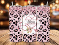 Personalized Nurse Tumbler | Pink Glitter Leopard Print, Stethoscope Heart (20oz)