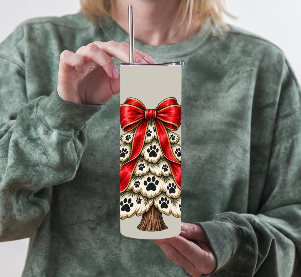 Paw Print Christmas Tree Tumbler | 20oz Stainless Steel Travel Mug
