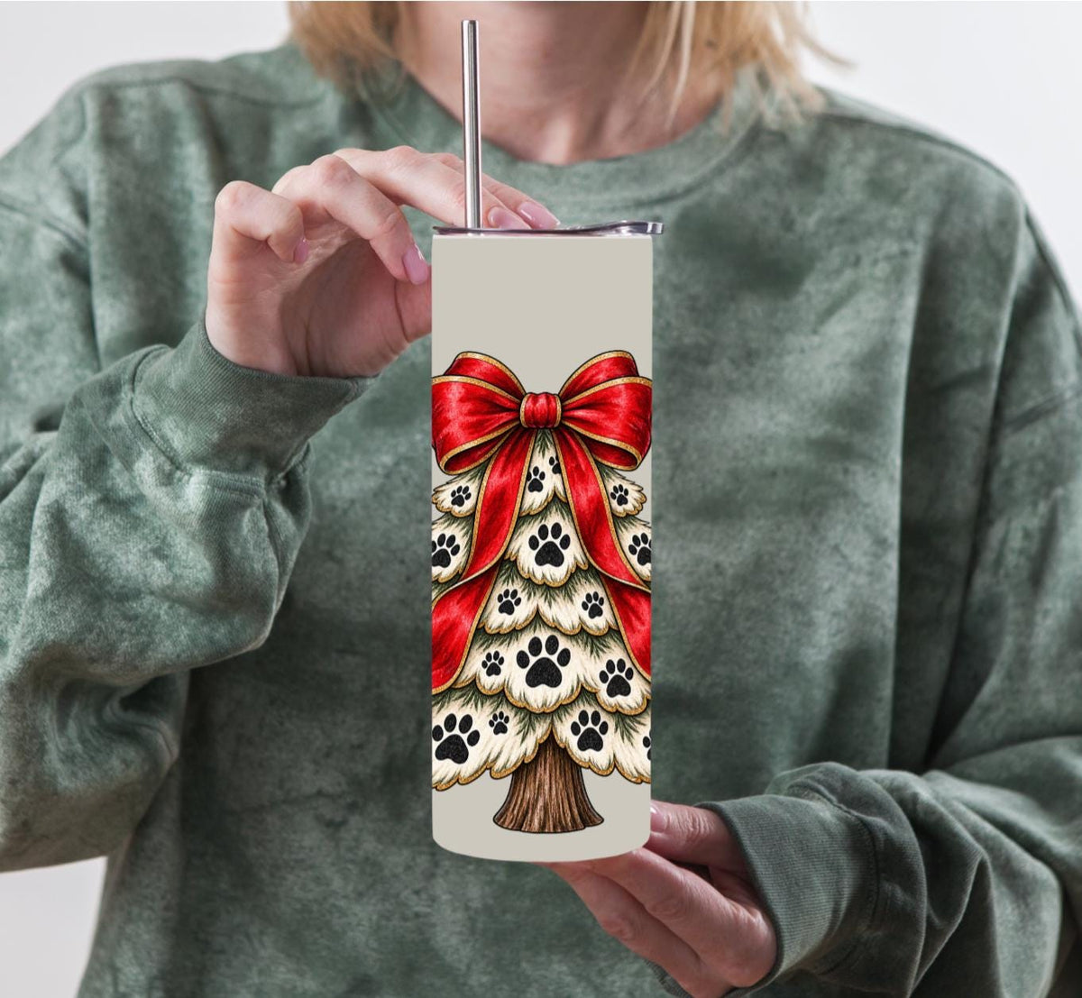 Paw Print Christmas Tree Tumbler | 20oz Stainless Steel Travel Mug