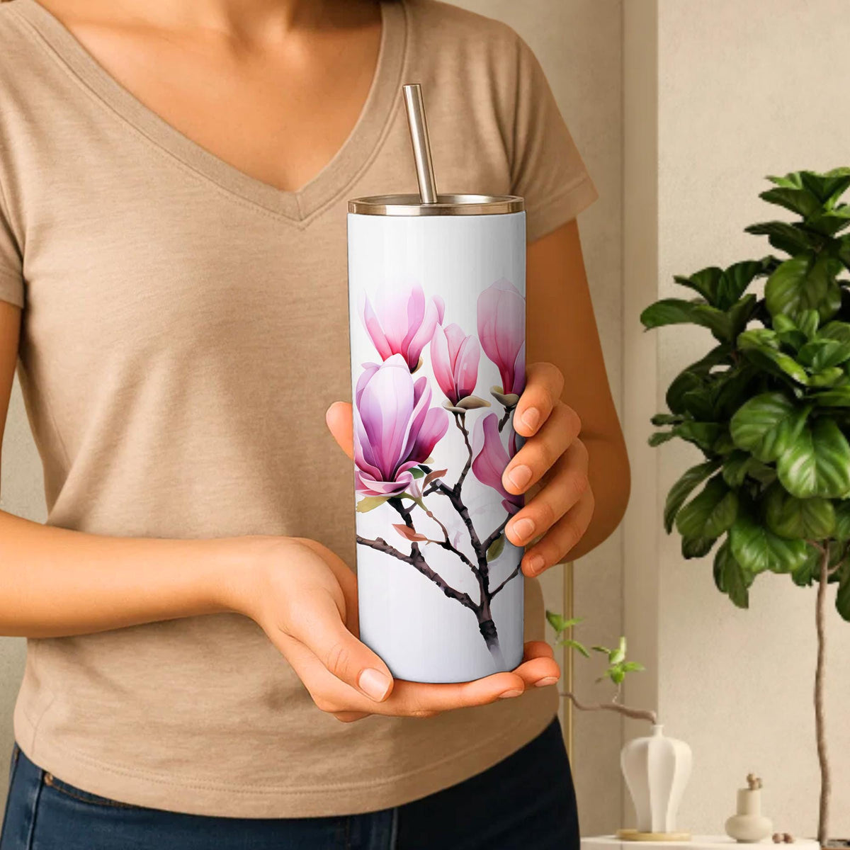 Pink Floral 20oz Skinny Tumbler