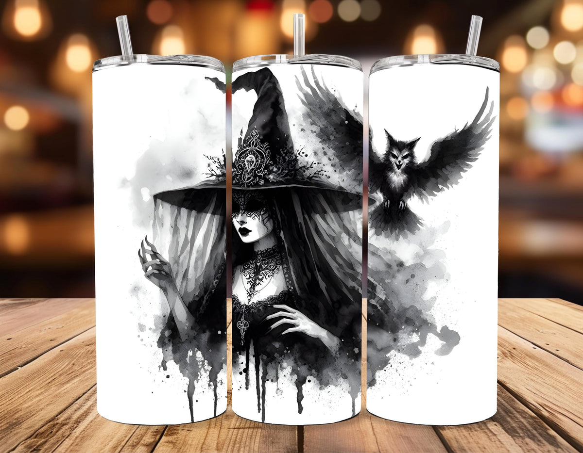 Gothic Witch Watercolor Tumbler | Owl Familiar, Lace Masquerade (20oz Stainless Steel)