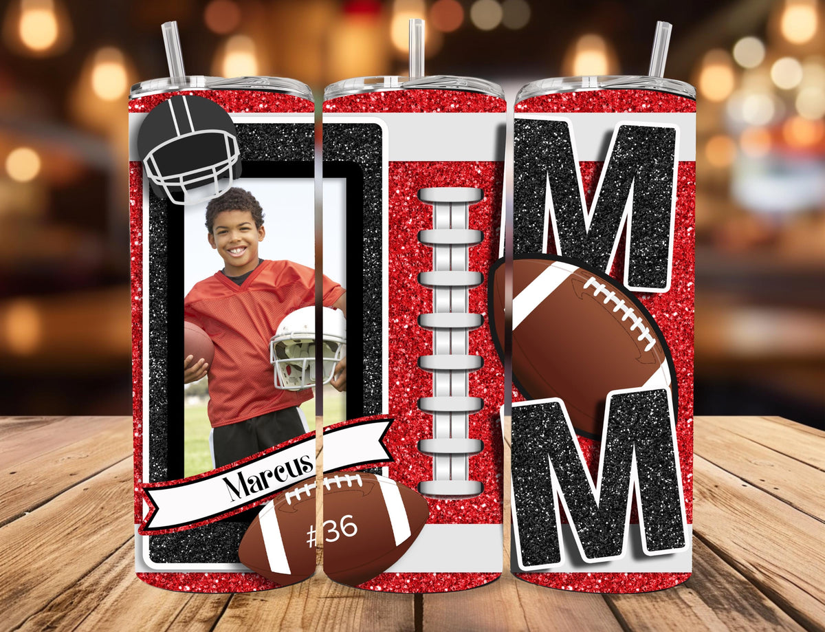 Personalized Football Mom Tumbler | Custom Player Photo, Name, Number (20oz)