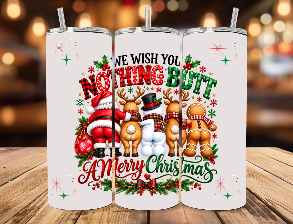 Funny Christmas 20oz Skinny Tumbler Quirky Santa and Reindeer White Elephant Gift