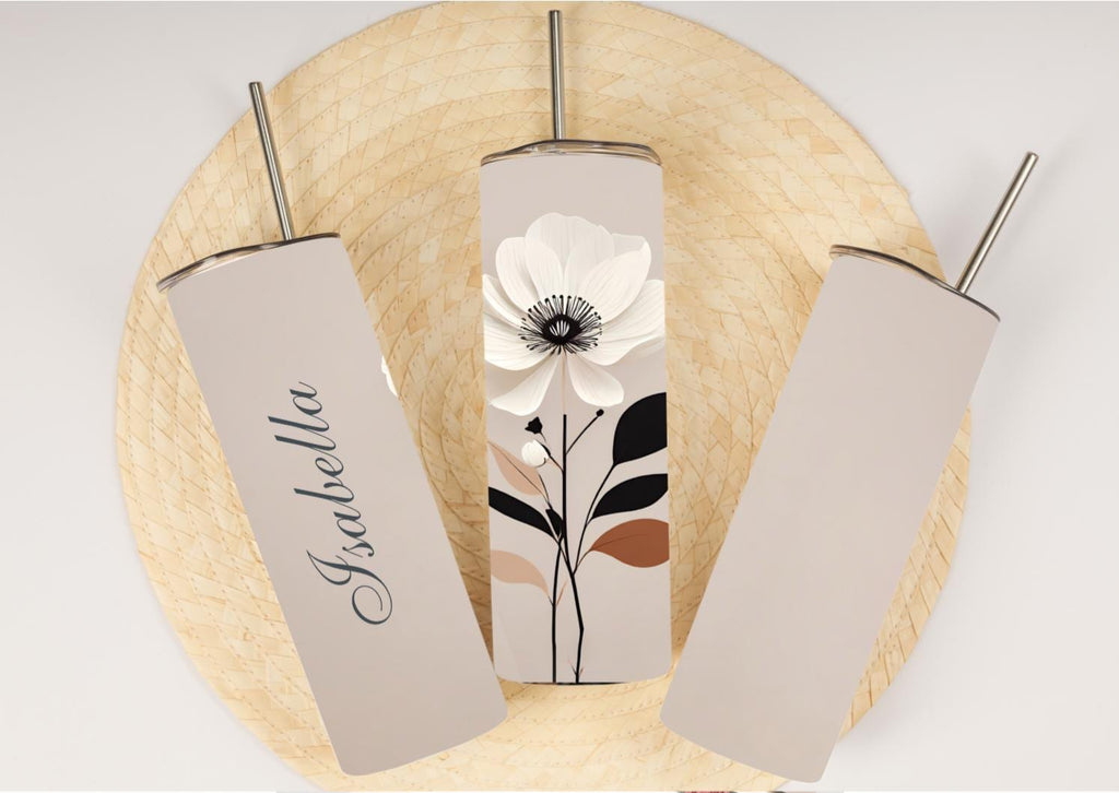 Personalized Terracotta Boho Skinny Tumbler | Floral Botanical Wedding Gift (20oz)