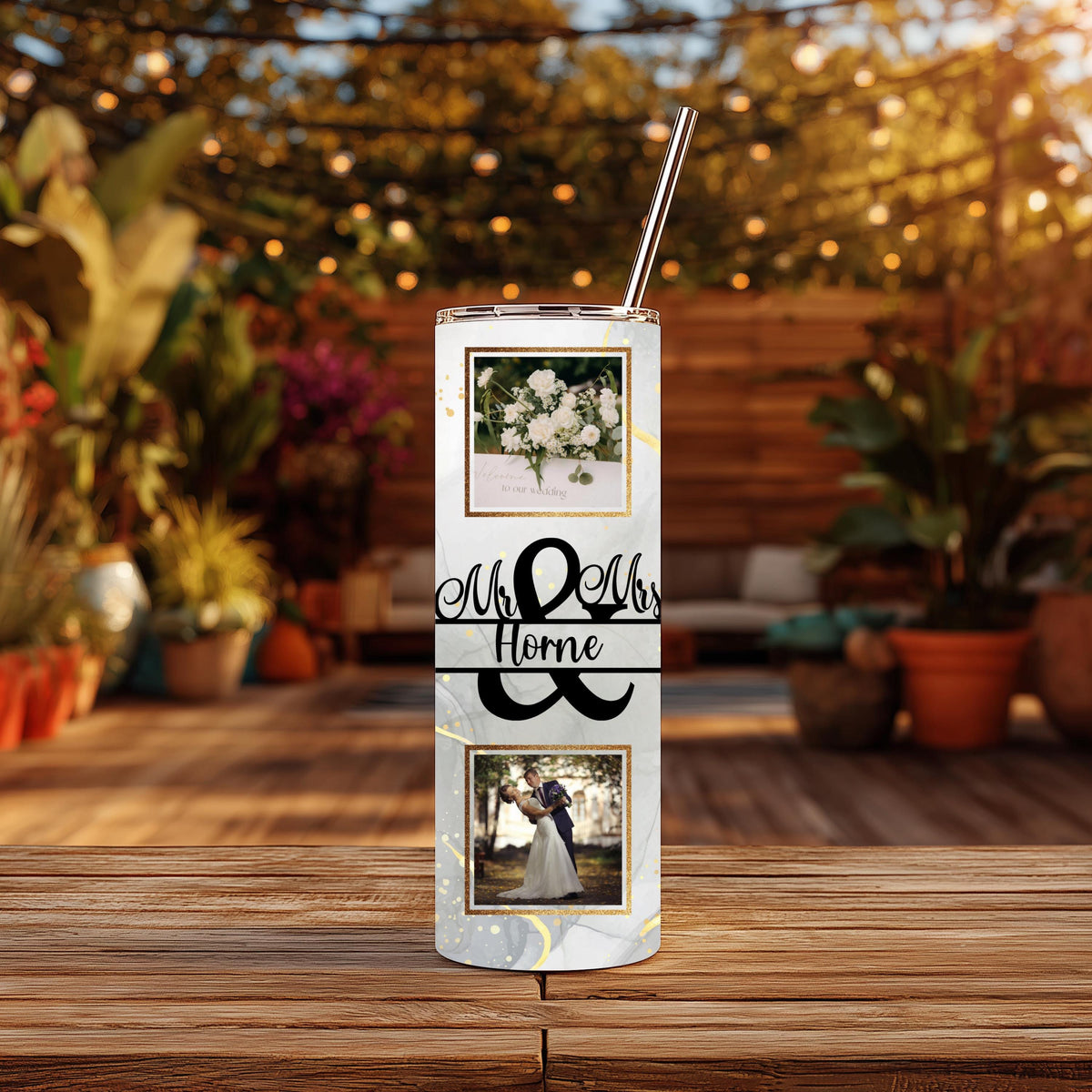 Personalized Wedding Photo Tumbler | Custom Collage, Monogram (20oz)