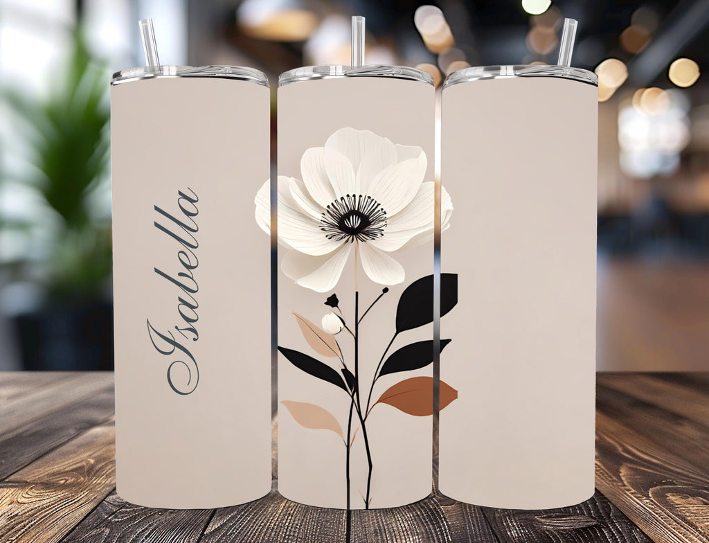 Personalized Terracotta Boho Skinny Tumbler | Floral Botanical Wedding Gift (20oz)