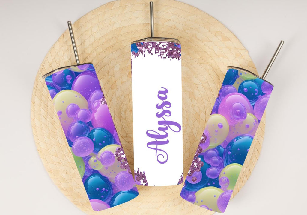 Personalized 3D Bubble Tumbler | Purple Teal Geode Glitter Skinny Mug (20oz)