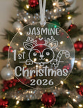 Personalized Baby First Christmas Ornament 2026 Custom Name Reindeer Clear Acrylic