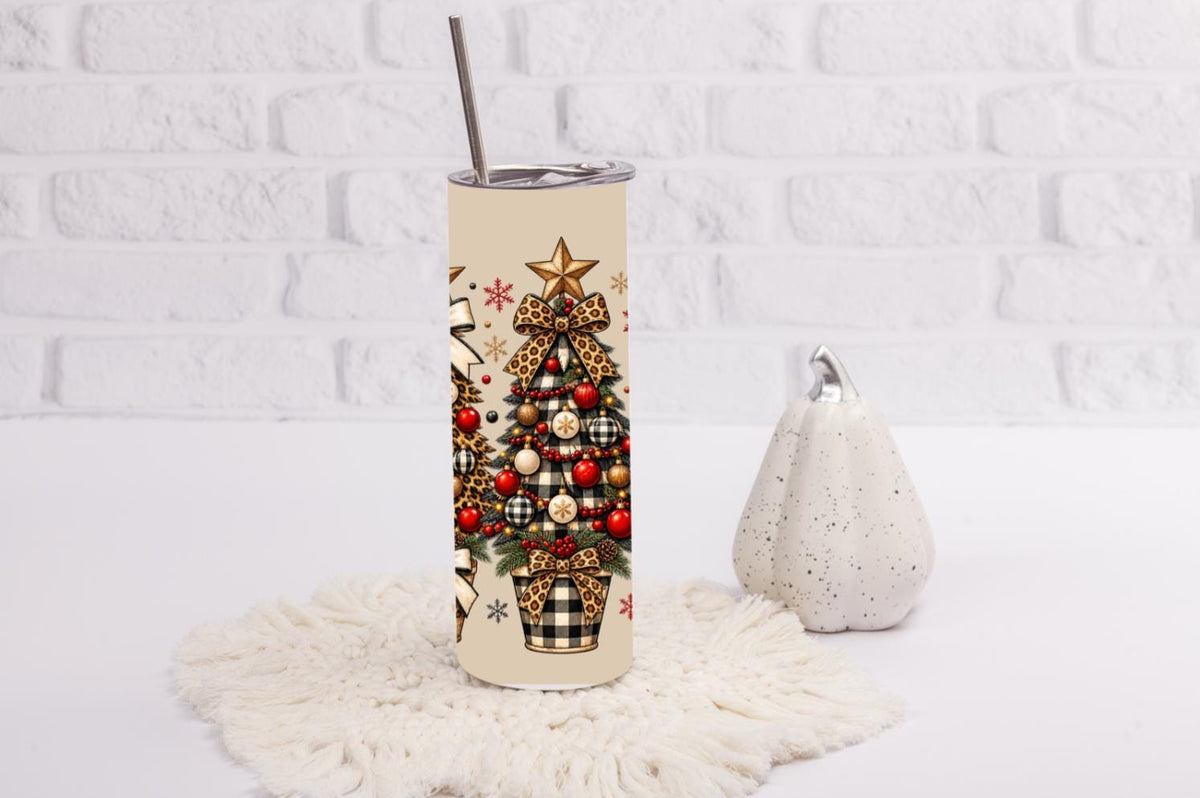 Leopard Christmas Tree 20oz Skinny Tumbler Boho Country Festive