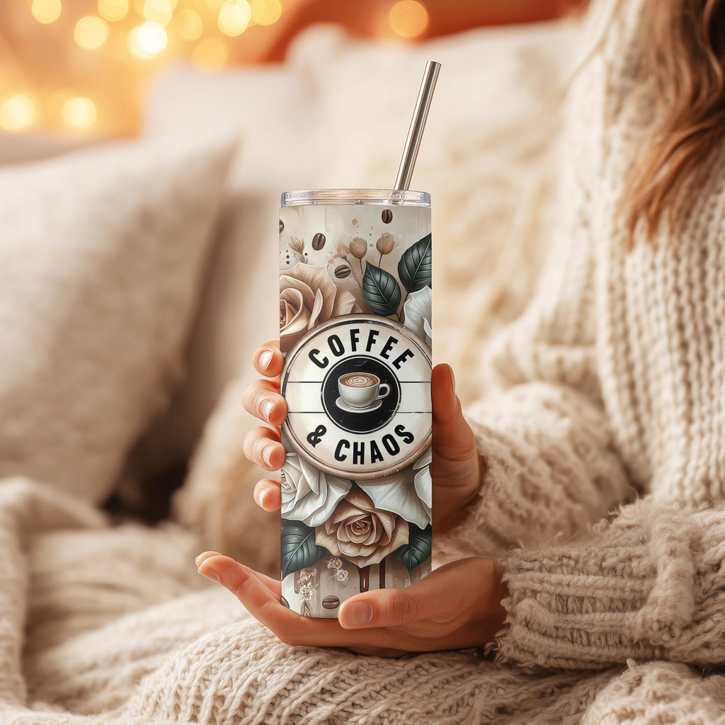 Coffee and Chaos 20oz Skinny Tumbler