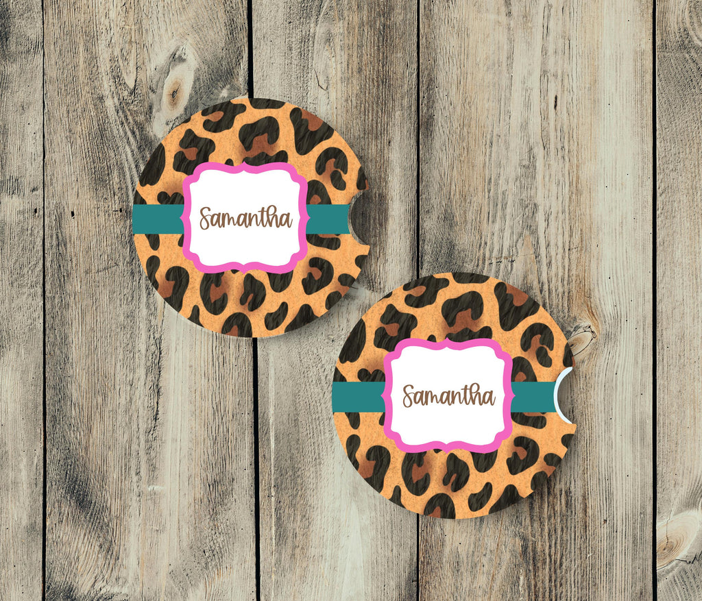 Personalized Leopard Car Coasters 2 Pack