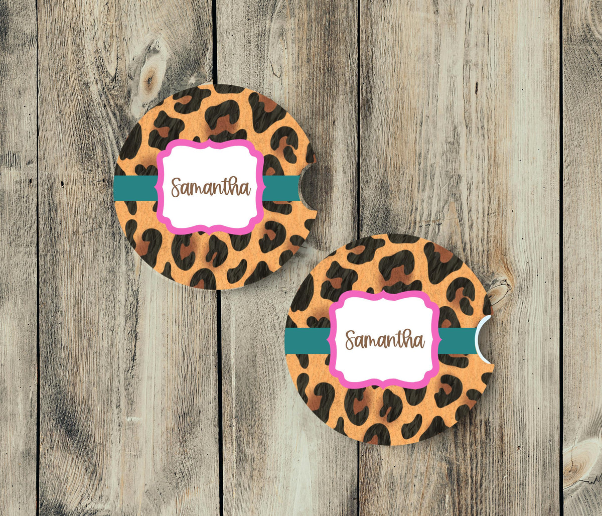 Personalized Leopard Car Coasters 2 Pack