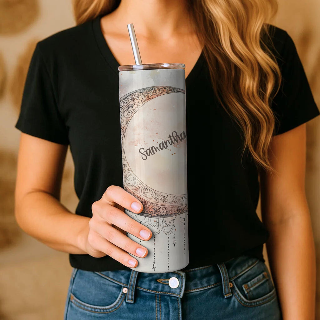 Personalized Celestial Tumbler | Watercolor Moon Dreamcatcher (20oz)