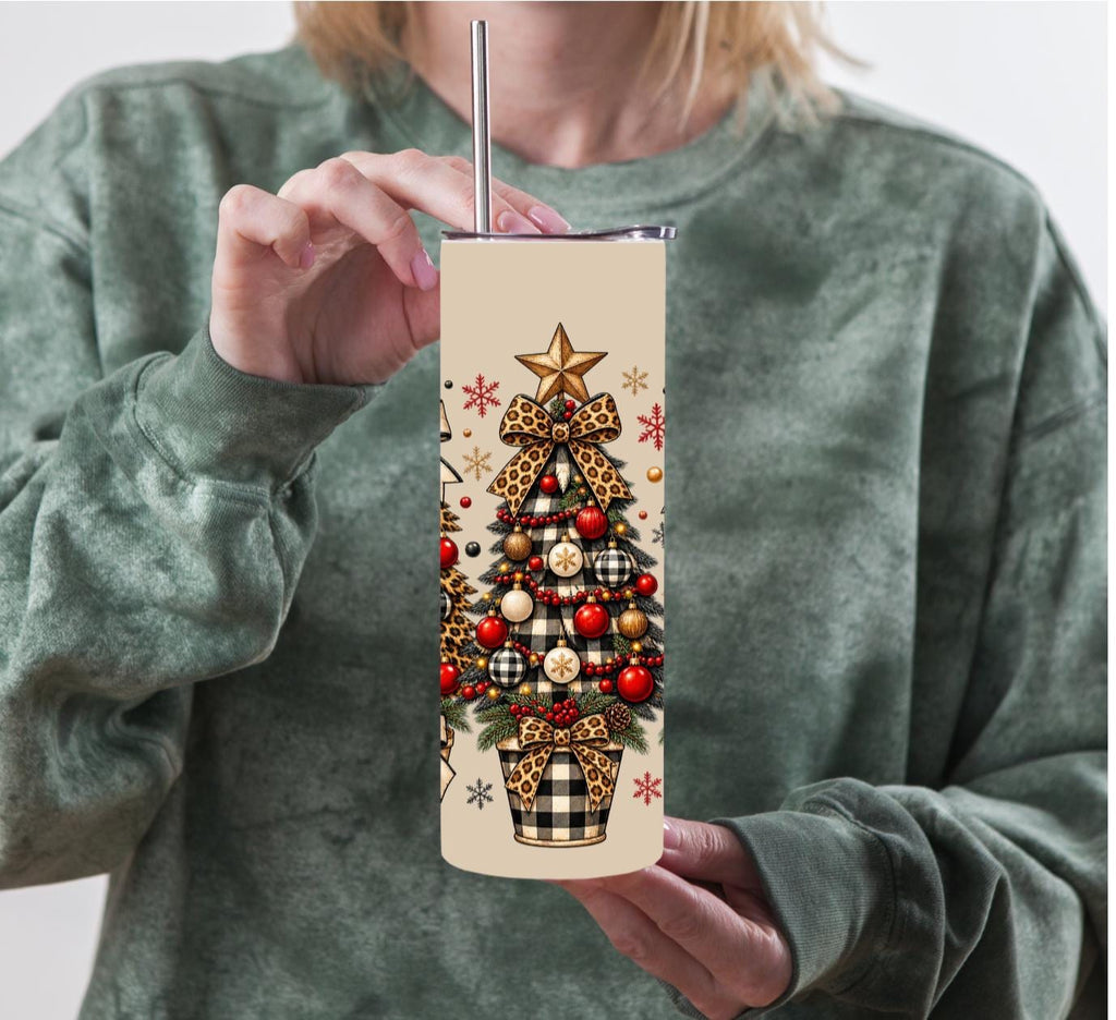 Leopard Christmas Tree 20oz Skinny Tumbler Boho Country Festive