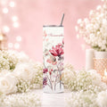 Personalized Wildflower Tumbler | Custom Name, 20oz Skinny Travel Mug (Dusty Pink Watercolor)