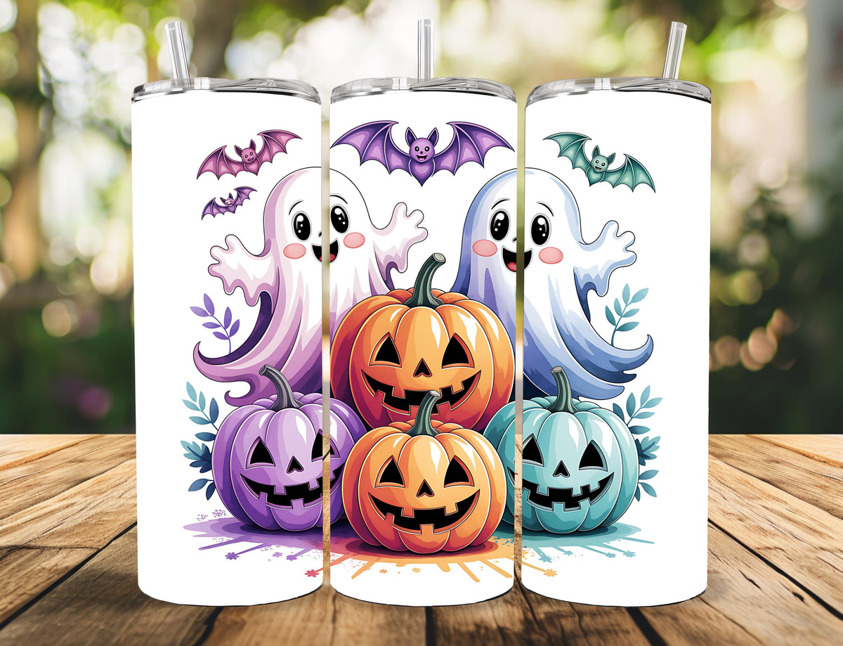 Halloween Ghosts Pumpkins Tumbler, Spooky Season Travel Mug with Lid, Stainless Steel Insulated Cup
