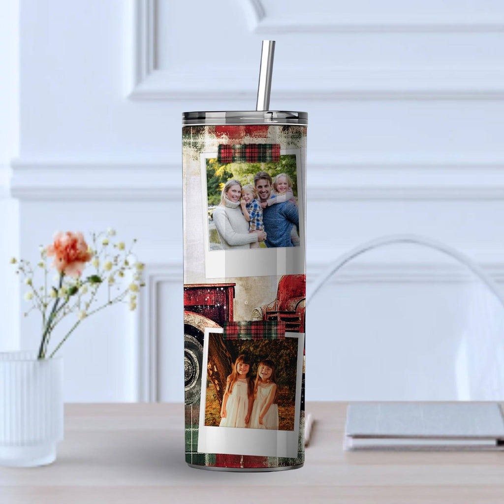 Personalized Polaroid Photo Tumbler | Custom Farmhouse Holiday Mug (20oz)