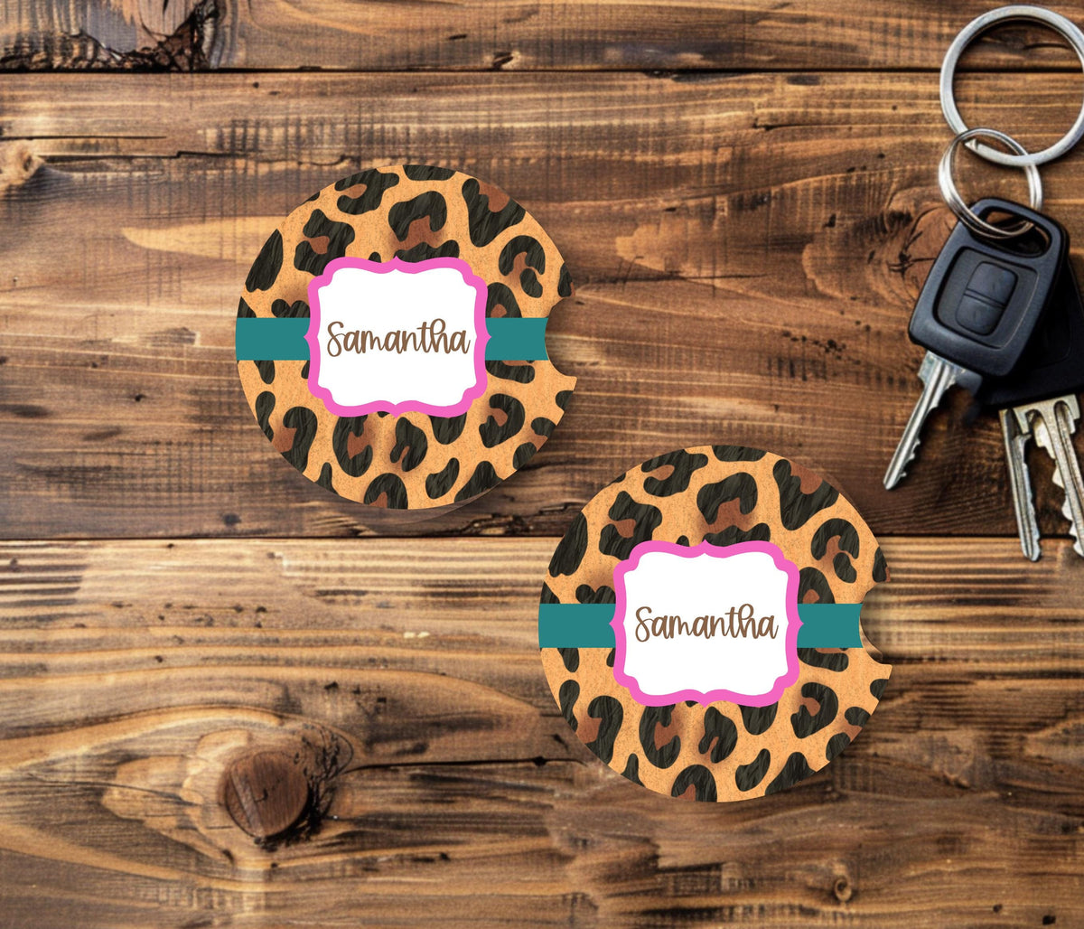 Personalized Leopard Car Coasters 2 Pack