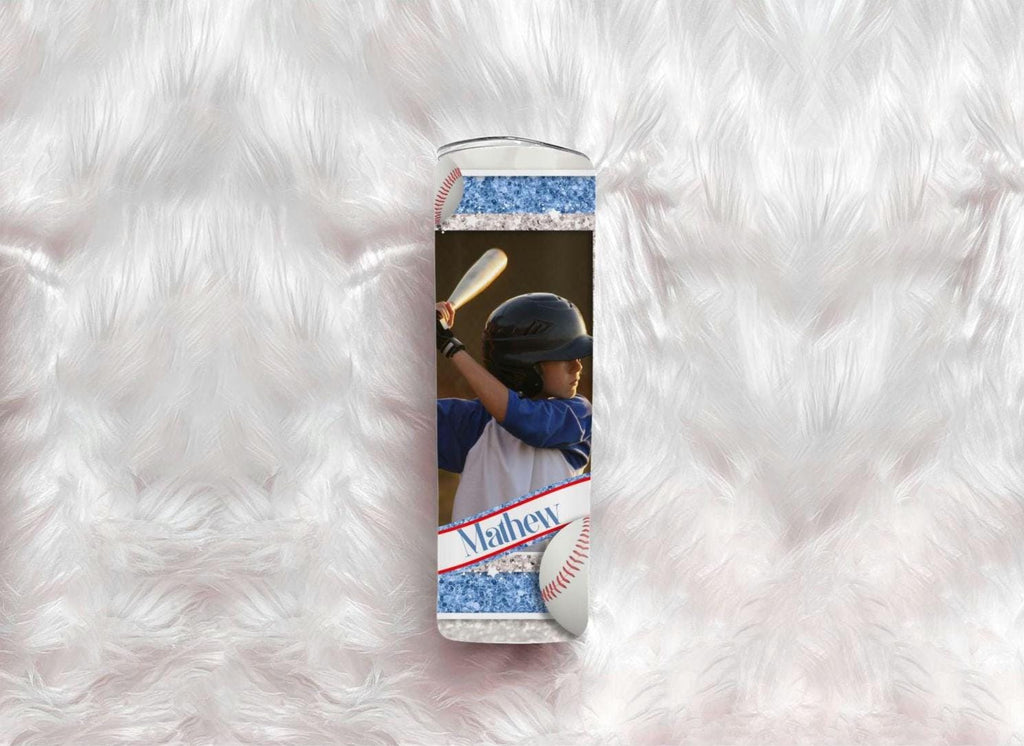 Personalized Baseball Mom Tumbler | Custom Player Photo, Glitter Name (20oz)