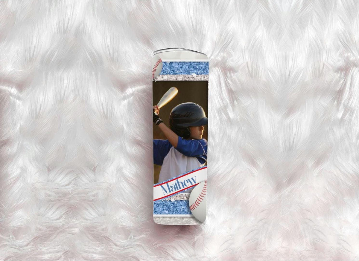 Personalized Baseball Mom Tumbler | Custom Player Photo, Glitter Name (20oz)