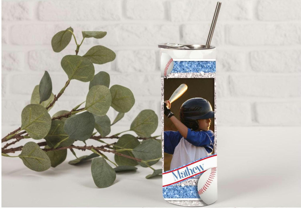 Personalized Baseball Mom Tumbler | Custom Player Photo, Glitter Name (20oz)