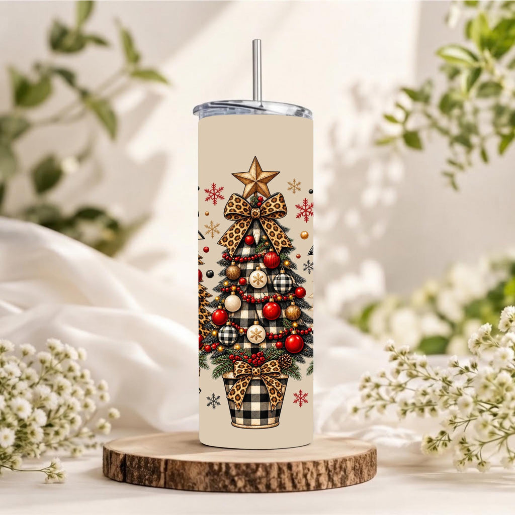 Leopard Christmas Tree 20oz Skinny Tumbler Boho Country Festive
