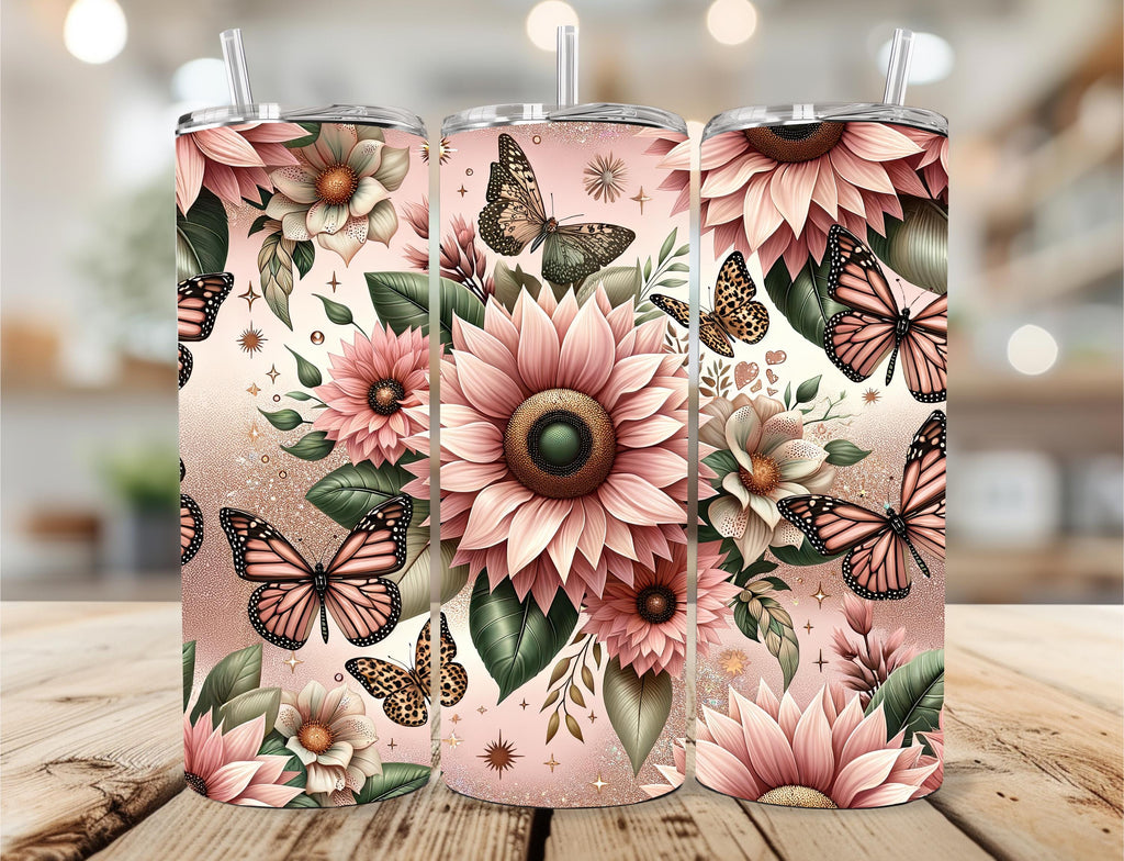 Floral and Butterflies 20oz Skinny Tumbler