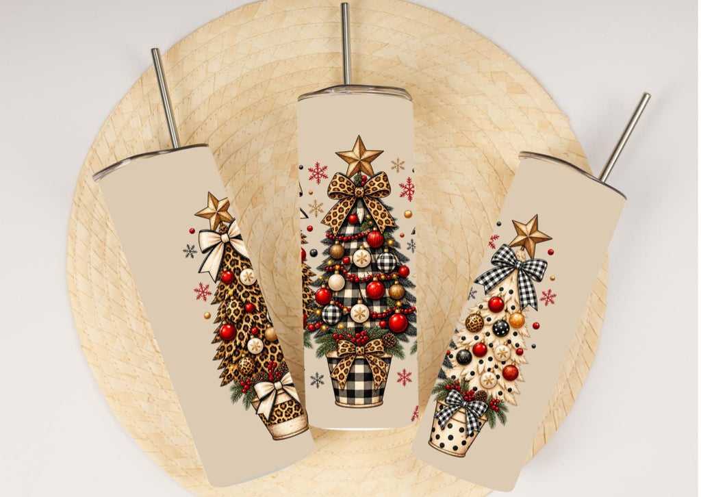 Leopard Christmas Tree 20oz Skinny Tumbler Boho Country Festive