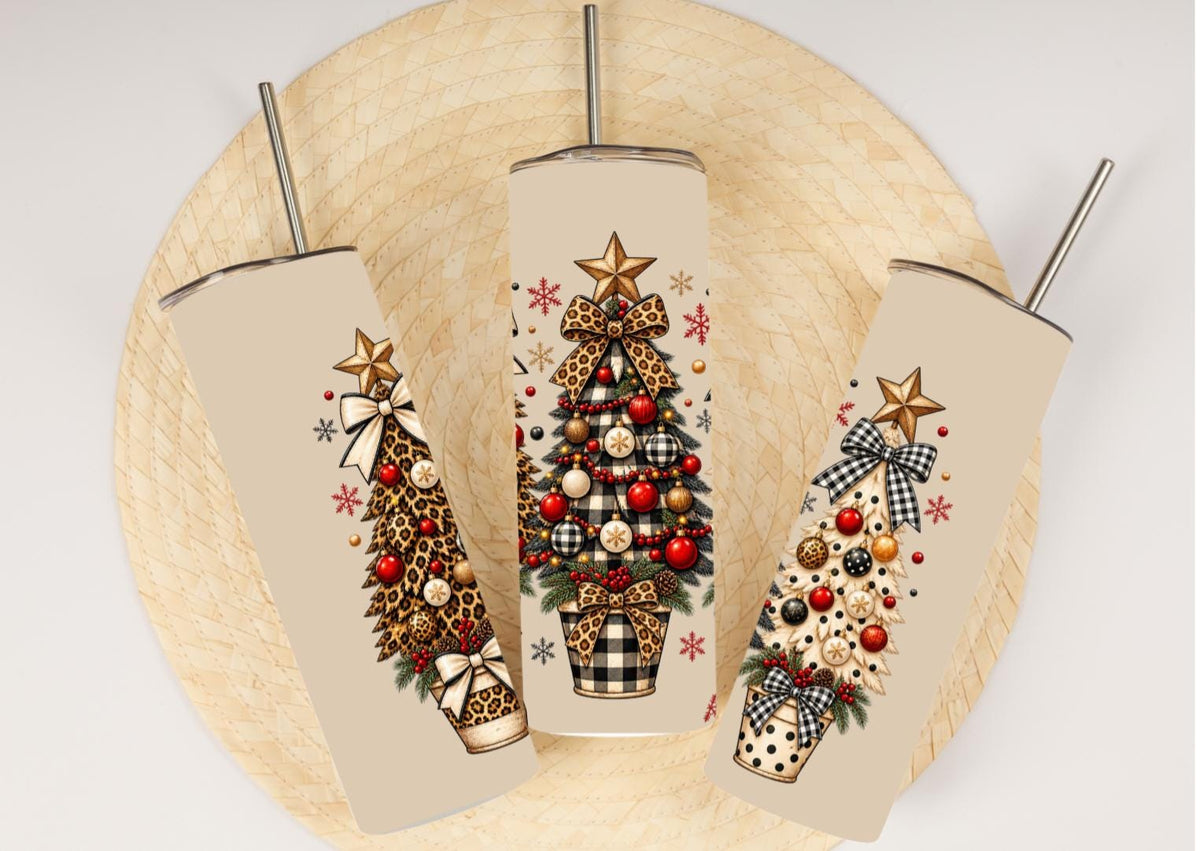 Leopard Christmas Tree 20oz Skinny Tumbler Boho Country Festive