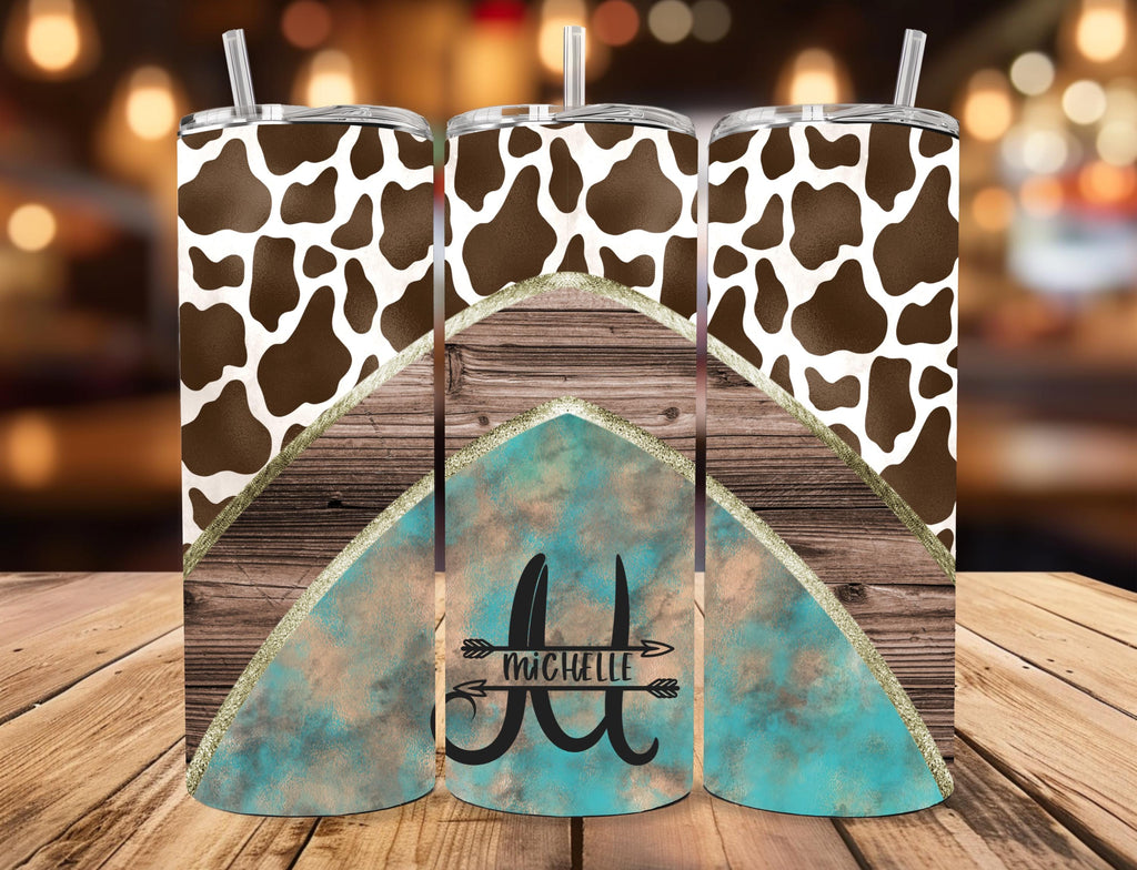 Personalized Western Cow Print 20oz Skinny Tumbler with Name