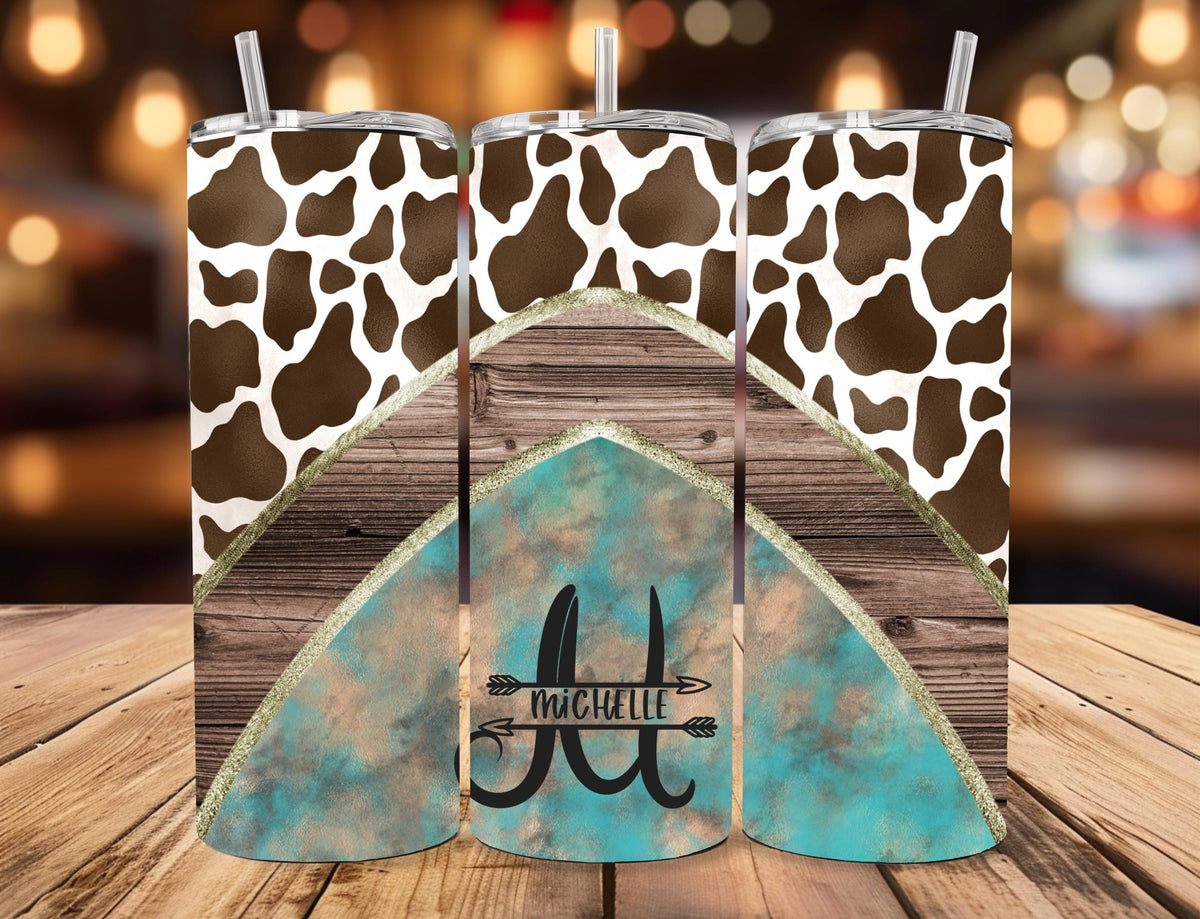 Personalized Western Cow Print 20oz Skinny Tumbler with Name