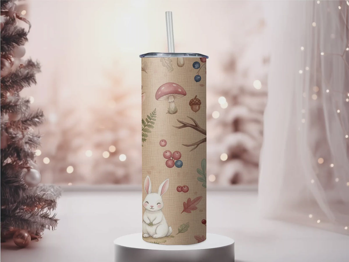 Watercolor Woodland Creatures Burlap Print 20oz Skinny Tumbler