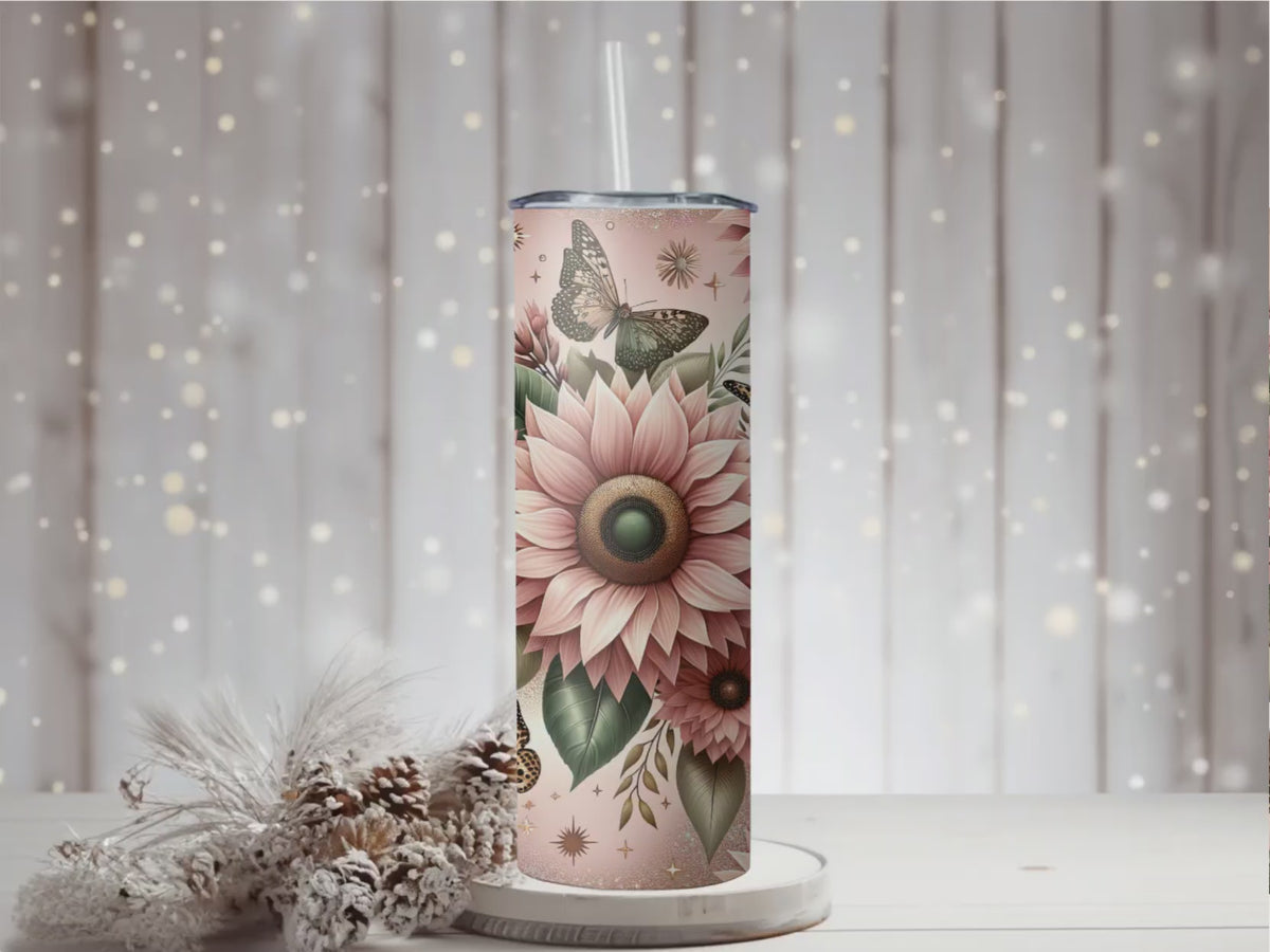 Floral and Butterflies 20oz Skinny Tumbler