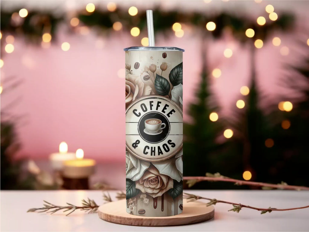 Coffee and Chaos 20oz Skinny Tumbler