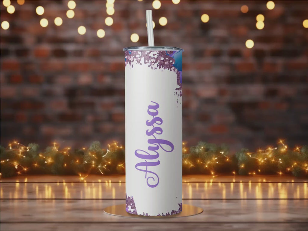 Personalized 3D Bubble Tumbler | Purple Teal Geode Glitter Skinny Mug (20oz)
