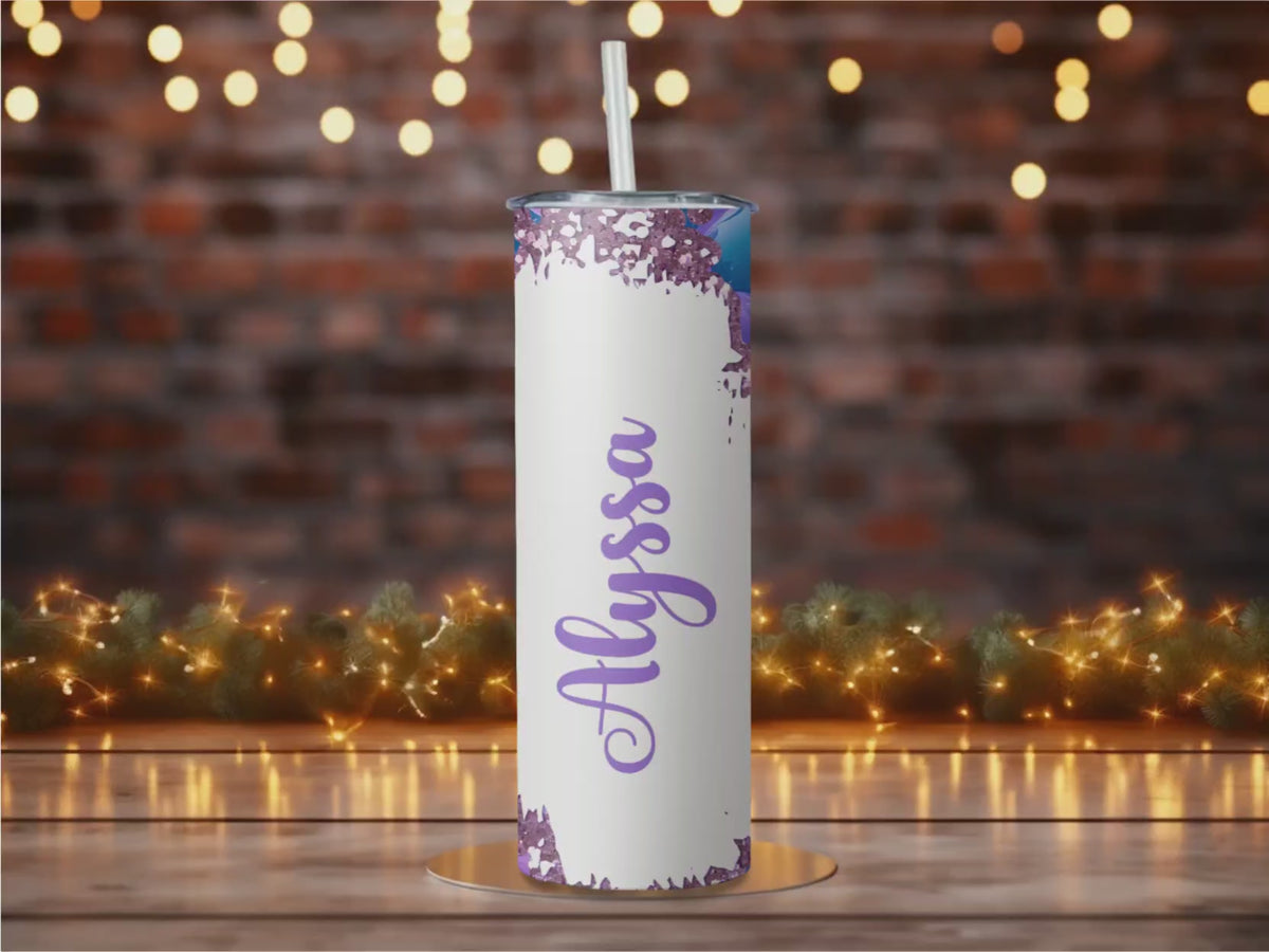 Personalized 3D Bubble Tumbler | Purple Teal Geode Glitter Skinny Mug (20oz)