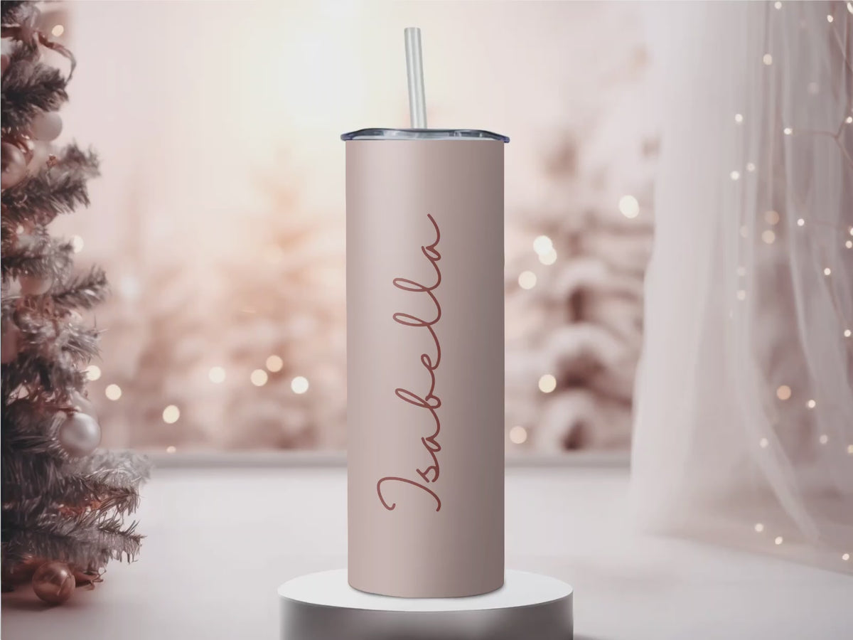 Custom Name Pastel Paper Flowers 20oz Skinny Tumbler - Personalized Floral Sublimation Travel Mug