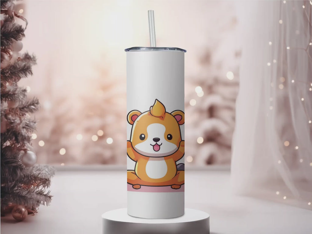 Cute Cartoon Hamster & Bear 20oz Skinny Tumbler | Kawaii Animal Chibi Cup with Straw