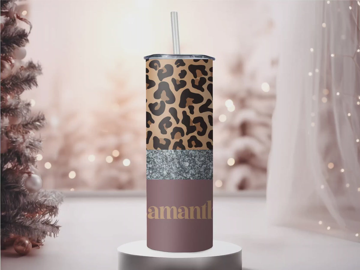 Leopard & Silver Glitter Split Tumbler