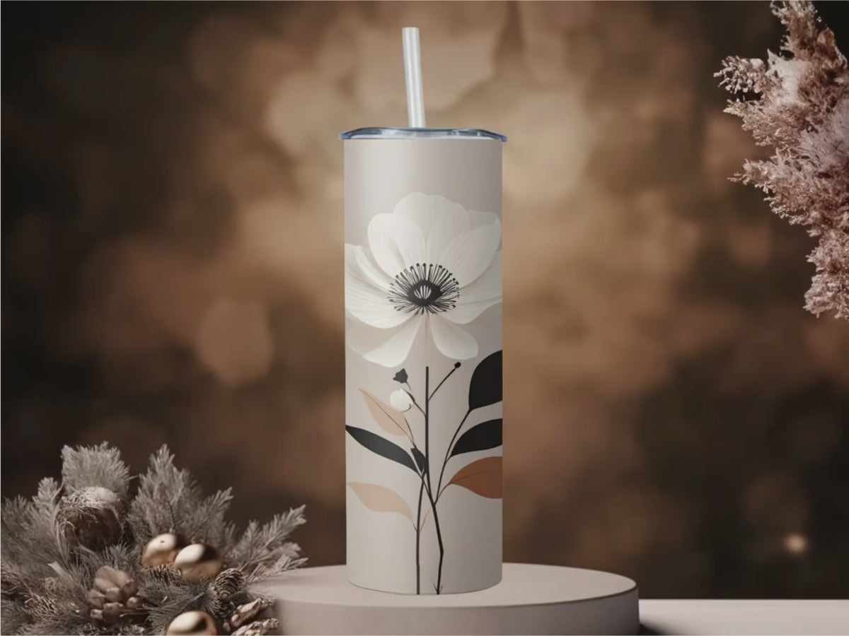 Personalized Terracotta Boho Skinny Tumbler | Floral Botanical Wedding Gift (20oz)