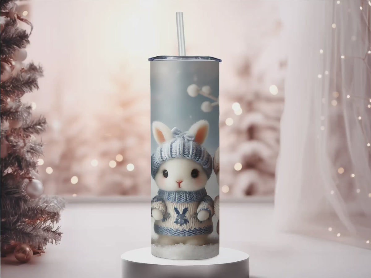 Cozy Winter Bunnies in Sweaters 20oz Skinny Tumbler