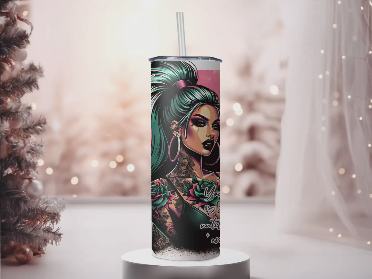 Keep Going Dark Sunflower 20oz Skinny Tumbler - Edgy Gothic Girl Sublimation Travel Mug