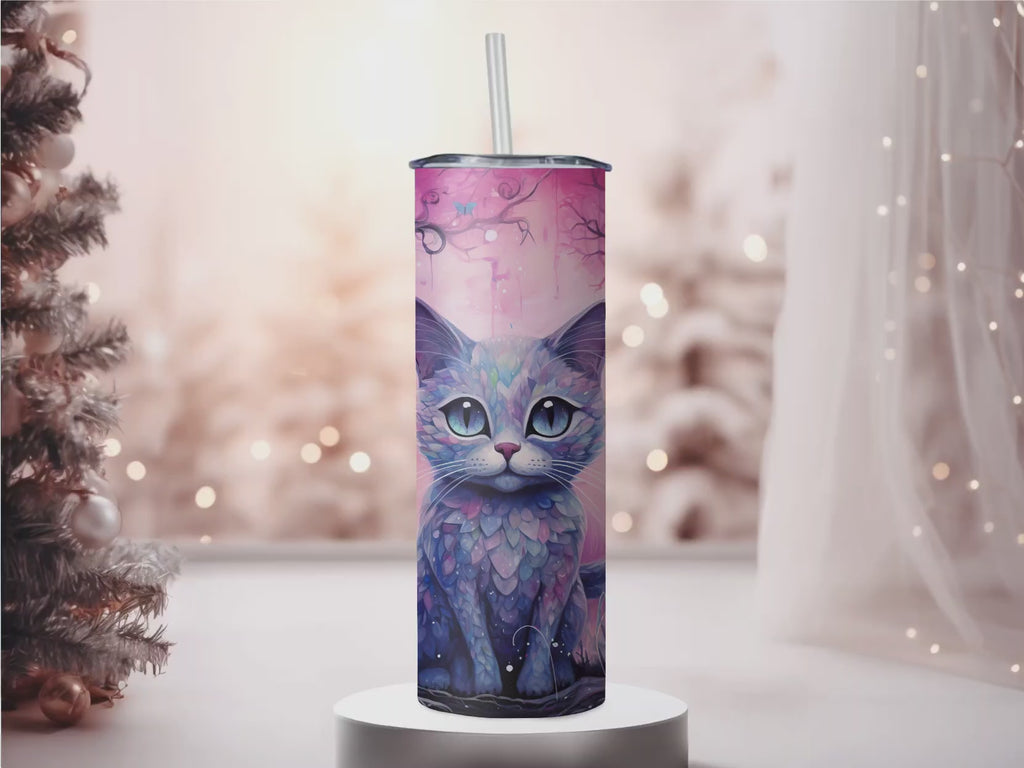 Whimsical Mosaic Fantasy Cat 20oz Skinny Tumbler