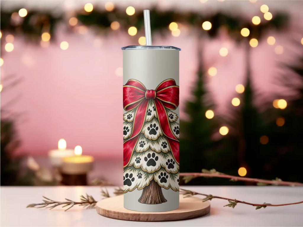 Paw Print Christmas Tree Tumbler | 20oz Stainless Steel Travel Mug