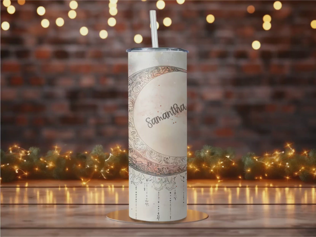 Personalized Celestial Tumbler | Watercolor Moon Dreamcatcher (20oz)